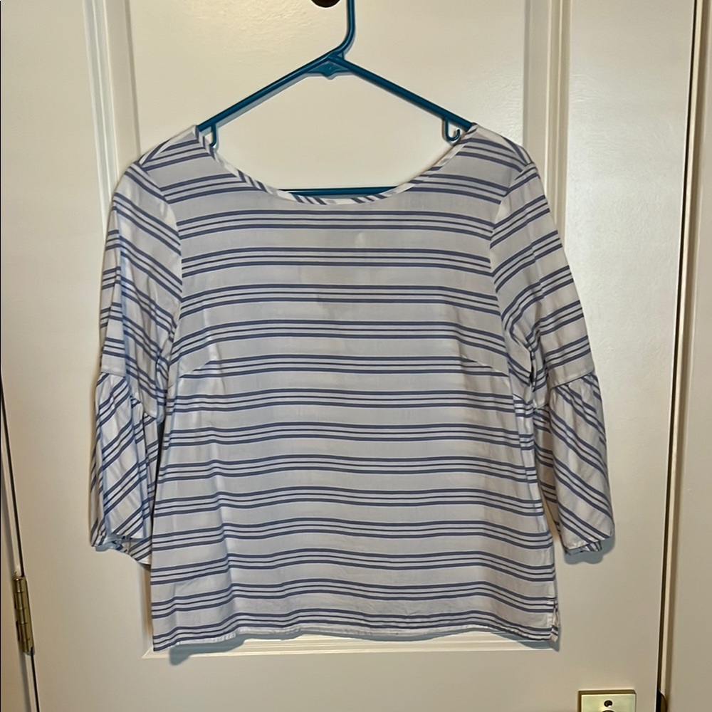 J Crew Factory blue striped bell sleeve top size 8/medium
